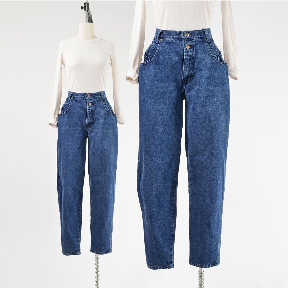 Vintage 90s Zena High Waisted Dark Wash Denim Tapered Leg Mom Jeans 32 waist